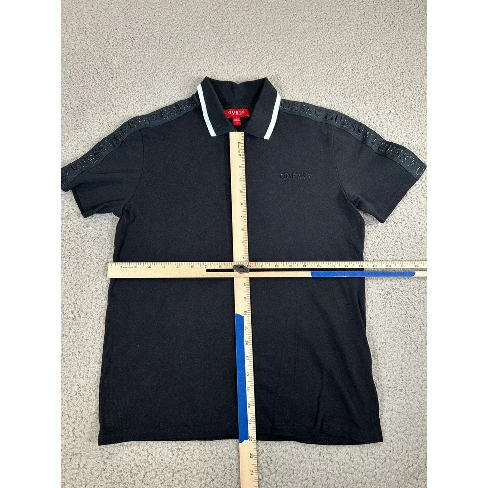 Guess Mens Black 1/4 Zip Polo Shirt Short Sleeve Logo Tape‎ Shoulder Small